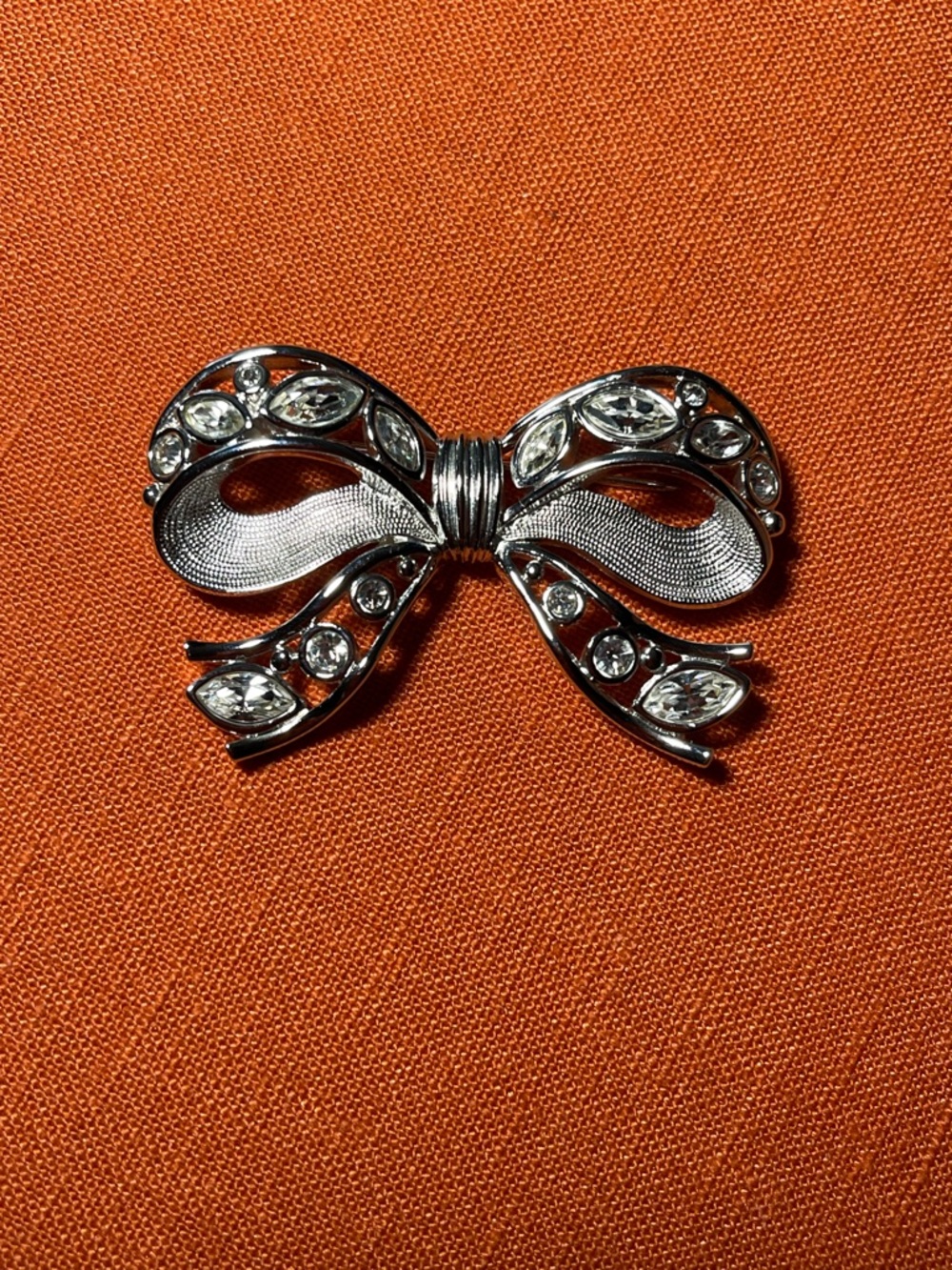 Swarovski Silver Bow Brooch with Clear Crystals